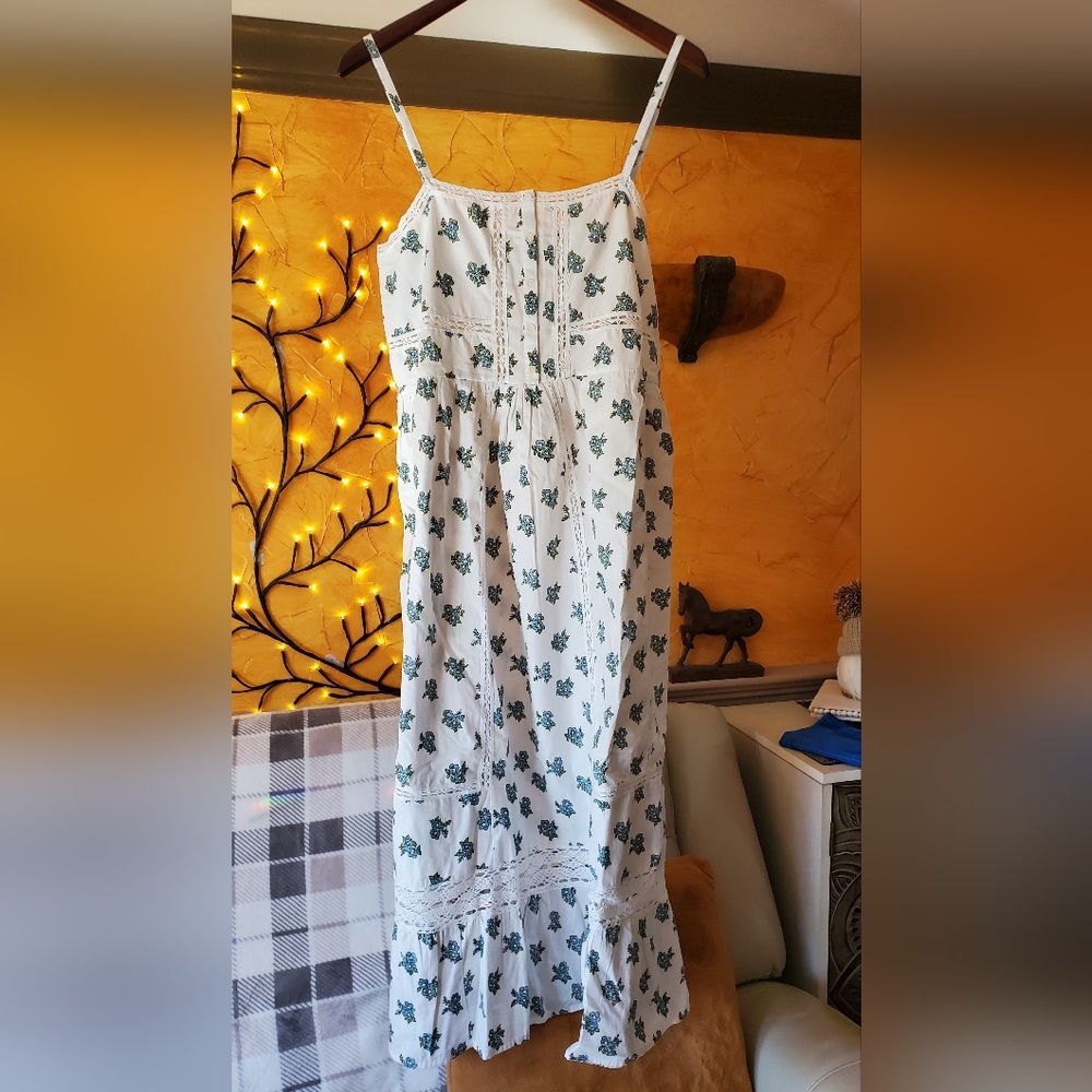 Spell White, Blue and Green Floral Maxi Dress Size Large